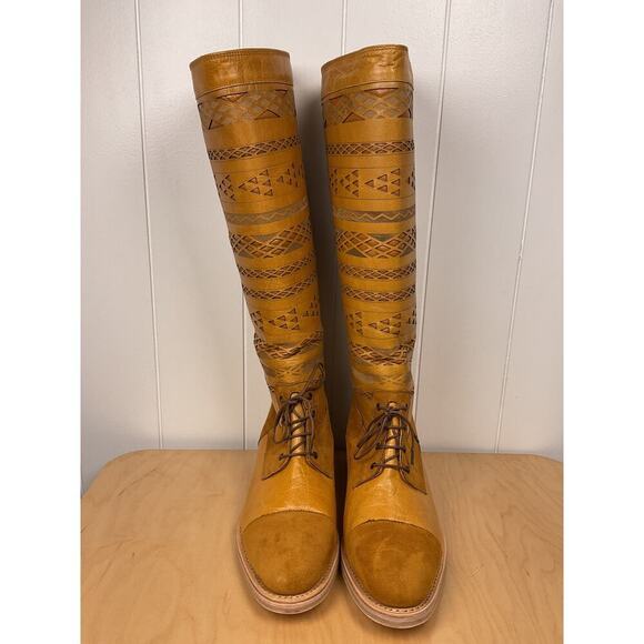 Cobra Society Brown Tall Riding Boots Lazar Cut Detailing NWOB Size EU 41/42 - Picture 2 of 6